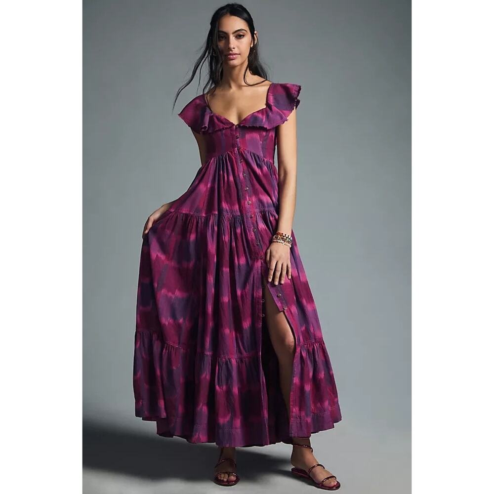 Anthropologie Pilcro Dyed Flutter-Sleeve Maxi Dress Purple NWT XL